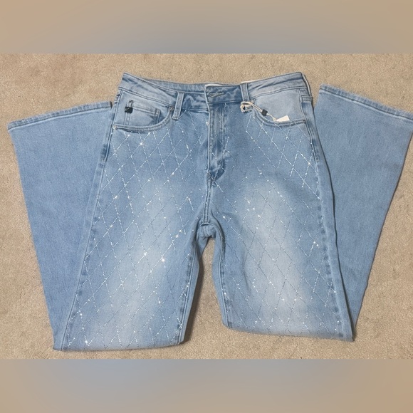 KanCan Denim - KanCan High Rise Jeans with Diamond Pattern - Light Blue